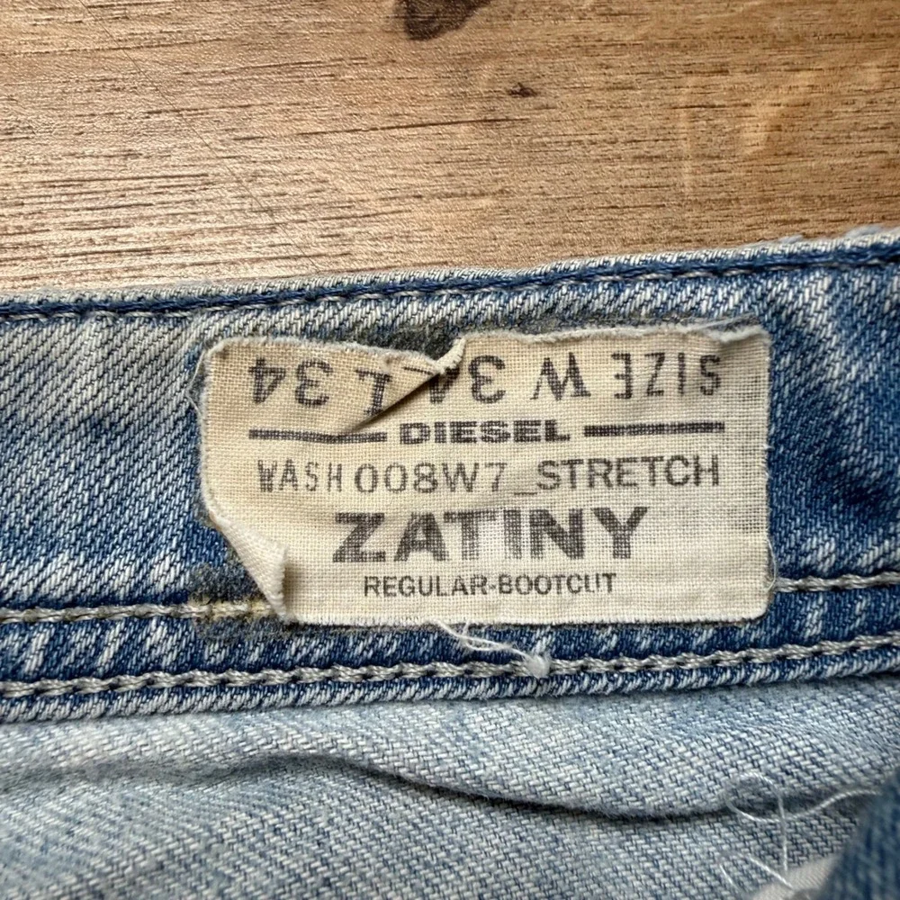 Diesel Zatiny Jeans Mens 34x34 Light Wash Distressed Bootcut Denim 008W7 Stretch - Picture 9 of 16